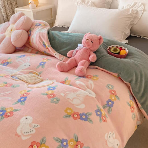 Fantasy duvet cover single piece double-sided velvet duvet cover single double set Luohua Chunyuan milk velvet single duvet cover 220x240cm