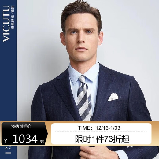 VICUTU suit men's wool business suit men's commuter jacket blue stripes 175/100C