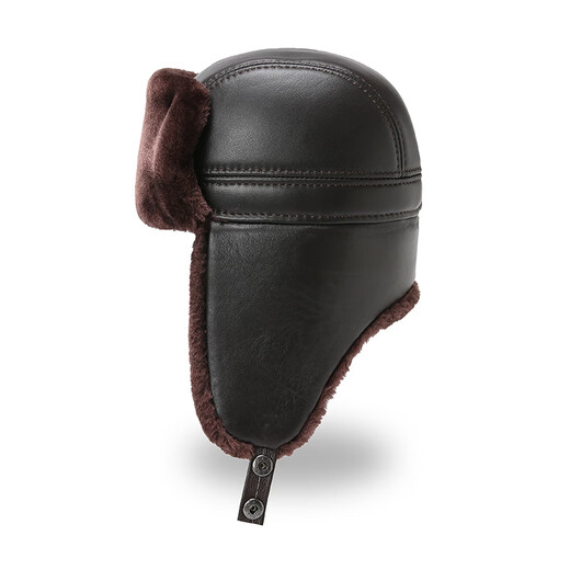 Zhuomuniao genuine leather Lei Feng hat for men, middle-aged and elderly dads to keep the old man warm from the cold Northeast old man hat grandpa cotton winter brown cowhide 2XL (59-60)