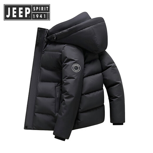 JEEP SPIRIT Jeep Goose Down 90% Зимний пуховик Мужская универсальная куртка Съемная шапка для молодежи и среднего возраста Повседневный мужской утолщенный черный гусиный пух M Рекомендуется 100–125 Джин Джин равен 0,5 кг