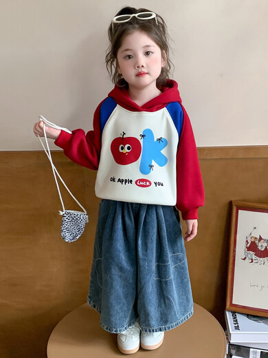 Xiaohongshu hot style girls autumn and winter contrasting color velvet sweatshirt 2025 new style children's style baby thickened and warm picture color cm1 100