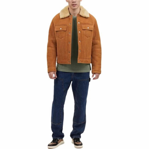 COACH FW Однотонная кожаная куртка с застежкой на пуговицы и длинными рукавами Мужская Темно-коричневый Темно-коричневый S