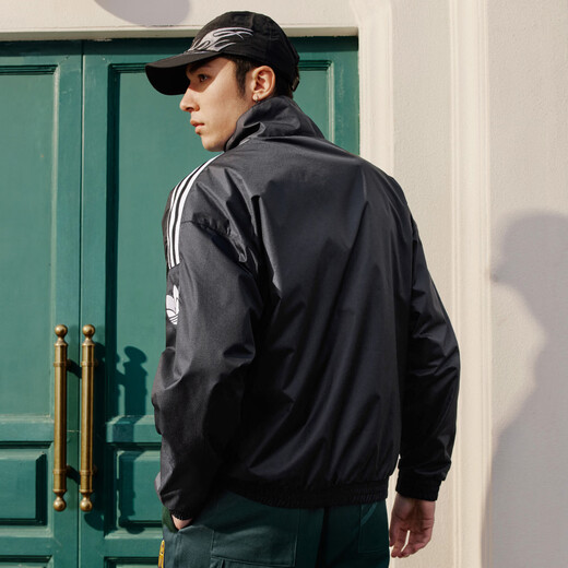 adidas休闲简约三条纹梭织立领夹克外套男装秋季阿迪达斯三叶草   黑色（推荐选大一码）   L