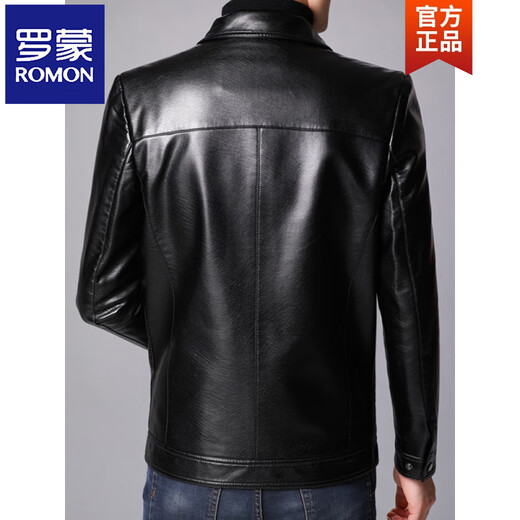 ROMON autumn and winter Haining leather jacket men's loose lapel plus velvet thickened sheepskin leather jacket men's leather jacket dad wear lapel black M 170 100-120Jin Jin equals 0.5 kg