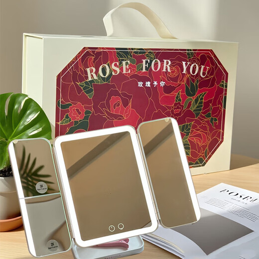 EASEHOLD Rechargeable Foldable Portable Makeup Mirror Ins Style Desktop Beauty Mirror with LED Light Minimalist White - Small 30% off 2000 mAh Tricolor Light