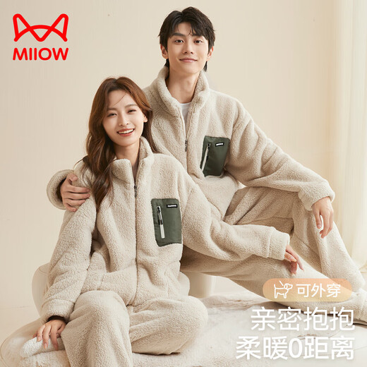 Catman stand-up collar zipper can be worn outside men's pajamas men's winter couple's pajamas lambswool home clothes 2025 new products