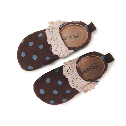 Hello Kitty children's shoes girls leather shoes girls fashion Birkenstock shoes polka dot lace princess shoes 7902 dark brown 26