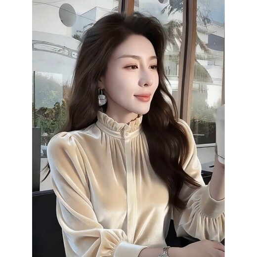 Qiao Bo Lai rice white velvet top new style winter feeling light luxury temperament socialite unique and beautiful French petty bourgeoisie shirt off-white Korean chic chic/niche non-colliding style M recommended 95-105 Jin Jin equals 0.5 kg