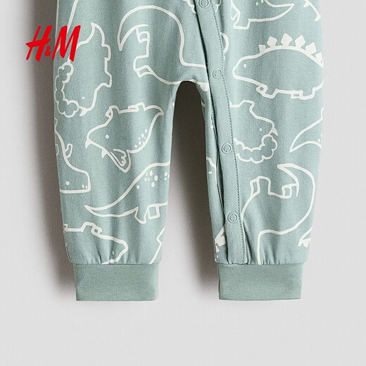 H&M 2026 new spring children's clothing baby boy printed one-piece pajamas 1200792 light turquoise/dinosaur 90cm 90/52 (1.5-2Y)