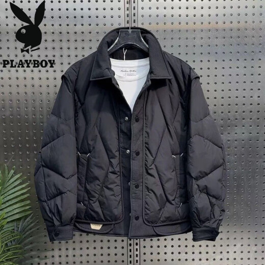 Playboy (PLAYBOY) Winter 2025 New Thin Lapel Cotton Jacket Korean Style Slim Thick Top Casual Men's Cotton Jacket Black Thickened XL