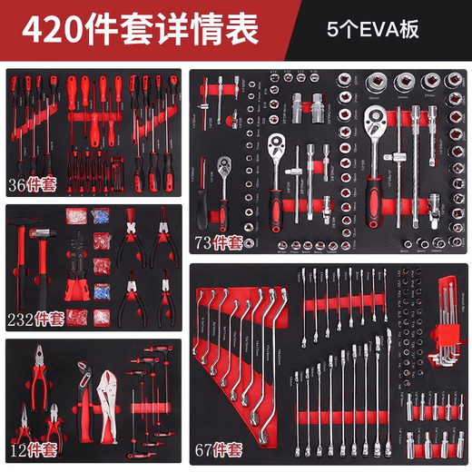 Yixingrui Auto Repair Tool Set Socket Wrench Ratchet Multi-function Car Repair Box 420 Piece Tool Set