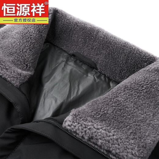 恒源祥男士羽绒服短款2025新款冬季爸爸装带毛领加厚保暖防寒外套 黑色 M 170
