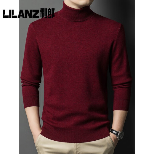 利郎（LILANZ）高品质加厚精纺羊毛衫可机洗男全毛双翻领针织衫时尚保暖高领毛衣 灰色 加厚 3XL