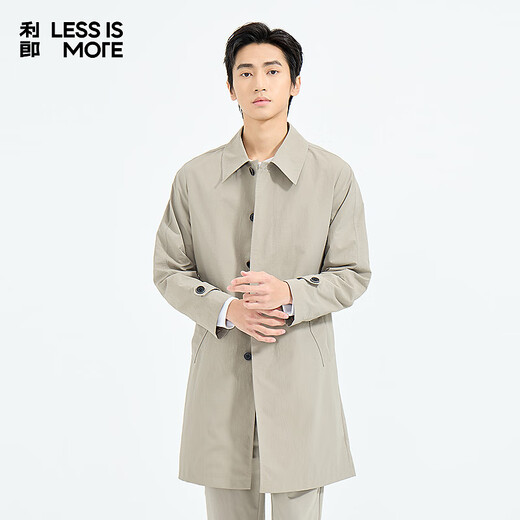 LiLang Light Fashion Men's Wear, Shopping Mall Same Style, Windbreaker Men's Slightly Wrinkled Texture, Elastic, Easy-Care Long Commuting Jacket, Khaki Gray (1K) M (165)