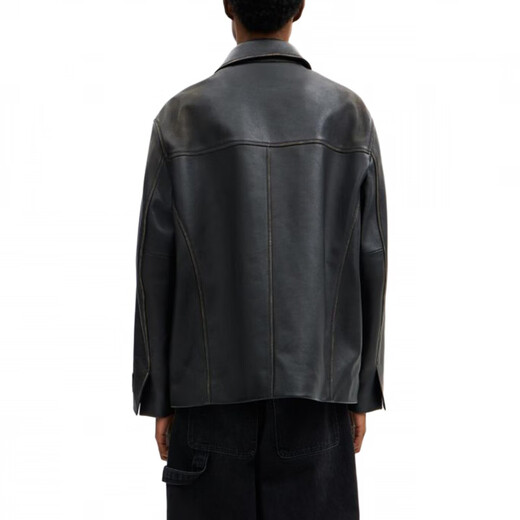 COACH FW25 distressed single-breasted long-sleeved leather jacket for men, black M