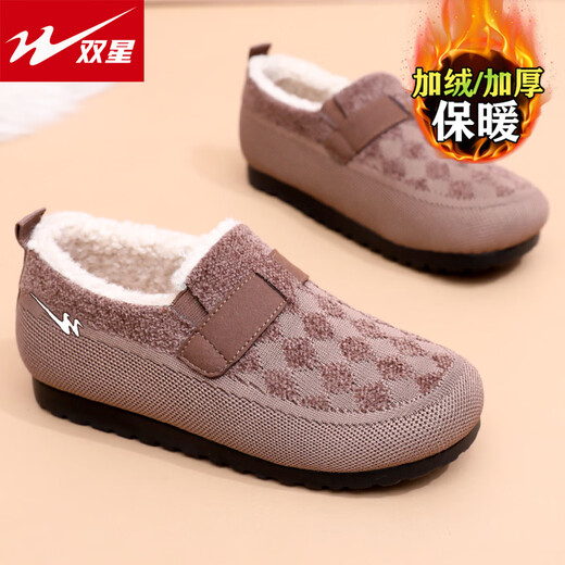 Double Star women's shoes winter new style for middle-aged and elderly people plus velvet to keep warm old Beijing canvas shoes one-step mother cotton slippers grandma shoes purple 37