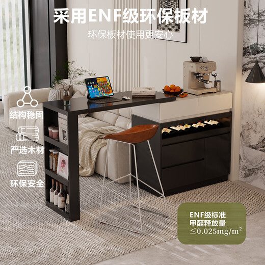 Yijuge solid wood minimalist style retractable bar table home living room partition integrated cabinet small apartment sideboard dining table restaurant (1) dark gray | left table back socket type | ENF level