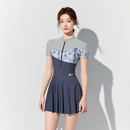 Pull back swimsuit women's 2025 new summer sun protection one-piece conservative slimming body-covering professional sports swimsuit gray XL