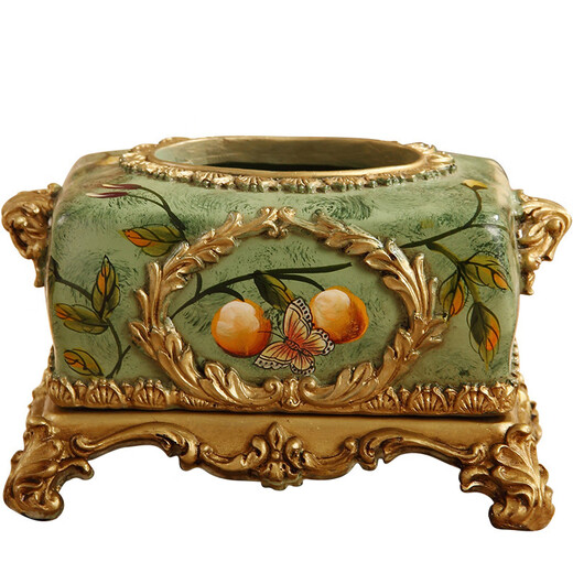 RSRDDY Zhanhong Craft European Retro Resin Tissue Box American Home Desktop Napkin Box Storage Ornament Decoration Blue Wood Grain Tissue Box