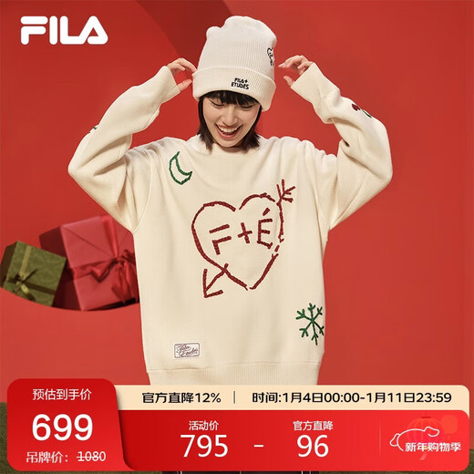 FILA Official Couple's Knitted Sweater 2025 Fashionable and Comfortable Graffiti Hand-Embroidered Pullover Sweater