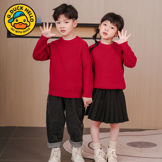 G.duck parent-child clothing 2025 new autumn and winter clothing for a family of three, mother and daughter, red family portrait photo New Year sweater, sweater 100 cm, regardless of gender