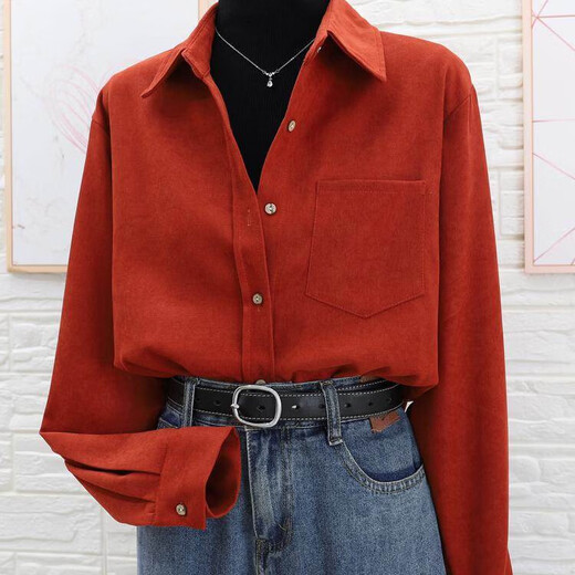 ANGEL MOOD 2026 Autumn and Winter Thickened Ancora Red Brushed Shirt Jacket-like Layer Shirt Women's Inner Top Klein Blue Upgraded Blue Button Thicker and More Delicate S Recommended 80-108 Jin Jin equals 0.5 kg