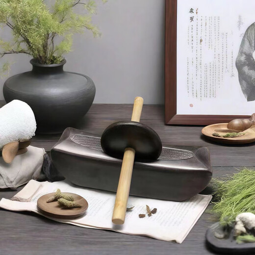 He Jiagong tea grinder bluestone roller Song Dynasty tea grinder medicine mortar grinder old-fashioned tea powder grinder Matcha tea cake Chinese medicine grinder total length 80 cm