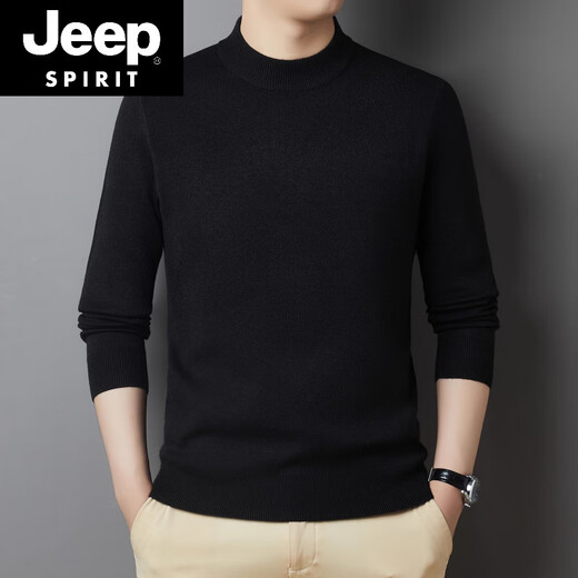 JEEP SPIRIT2025 Новый шерстяной свитер на осень и зиму, мужской получерепаховый воротник, утепленный теплый свитер среднего возраста, шерстяной нижний свитер для мужчин, черный получерепаховый воротник, 2XL 180 Подходит для роста 160-180 Джин Джин равен 0,5 кг