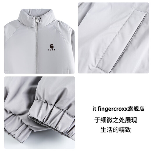 Fingercroxx it модный брендовый мужской пуховик с воротником-стойкой, зима 2025, новая свободная повседневная универсальная теплая куртка на белом утином пуху, черный счетчик, тот же стиль, M 115-135Jin Jin, вес 0,5 кг