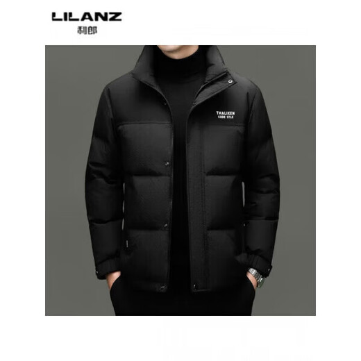 利郎（LILANZ）男士新款立领纯色休闲羽绒服中青年加厚保暖90羽绒服上衣外套 黑色 82593袖子可脱卸 (充绒量97.8克) 14XL (170)