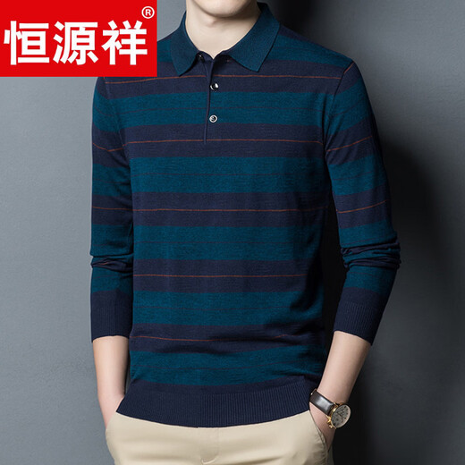 Hengyuanxiang high-end middle-aged men's long-sleeved T-shirt men's spring thin lapel wool sweater loose dad wear Molan 3015 M 165