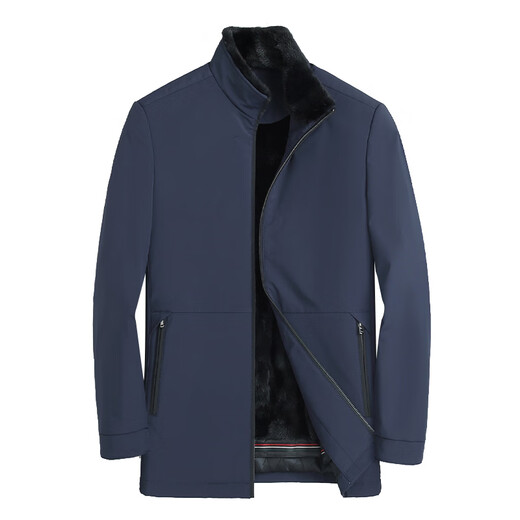 CHEVALPES international first-line brand pie overcome men's mink liner fur one-piece short stand-up collar nikon fur mink royal blue large piece of mink with mink + rabbit fur sleeves 3XL 185