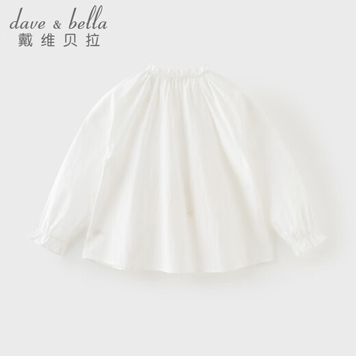 DAVE&BELLA children's shirts spring clothes for girls and older children long-sleeved casual embroidered white shirts