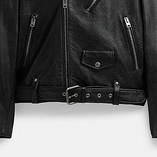 COACH FW solid color zipper lapel long-sleeved casual leather jacket for men black black M