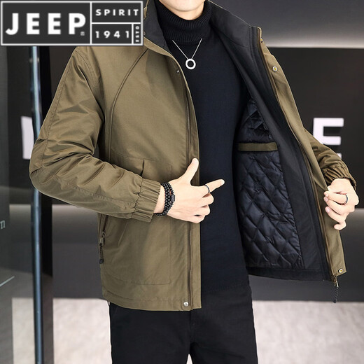 JEEP SPIRIT two-cotton jacket men's autumn and winter 2025 new workwear stand-up collar jacket men's quilted thickened warm clothes brown M