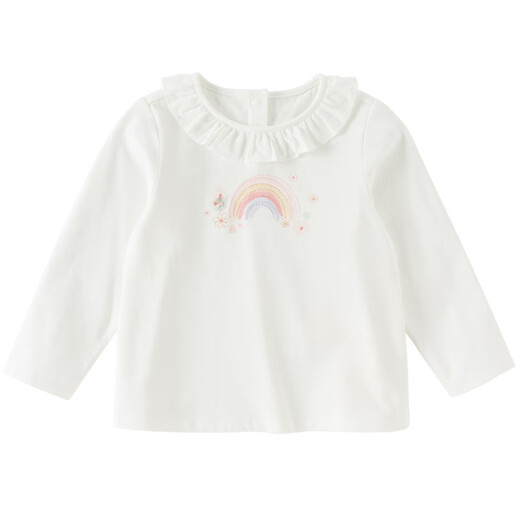 DAVE&BELLA 2026 spring new children's long-sleeved T-shirt pure cotton girls' tops sweet children's bottoming shirts baby girl clothes white ready stock 110 cm (recommended height 100-110cm)