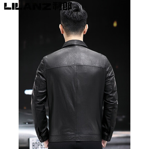 Lilang's new Haining first-layer cowhide men's genuine leather jacket short slim fit down liner motorcycle leather jacket for men black (removable/down liner) 3XL (150-165Jin Jin equals 0.5kg)