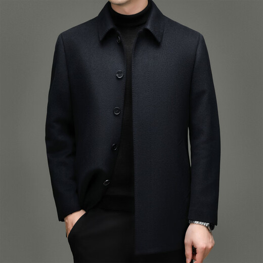 DVW international brand men's cashmere woolen coat autumn and winter new middle-aged business casual double-sided woolen warm coat high-end black cyan 3XL 190 suitable for 175-185Jin Jin equals 0.5 kg