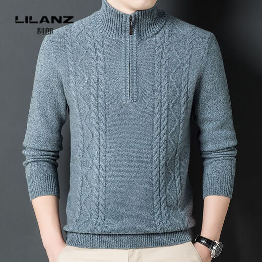 Lilan pure wool zipper turtleneck thickened sweater for men autumn and winter new youth casual twist solid color warm top, wheat color thickened 14XL (180)