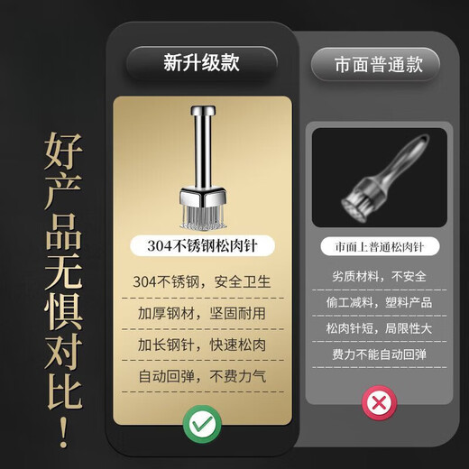 满弓高端品质牛排敲打锤304不锈钢松肉针家用猪皮扎孔神器扣肉嫩肉锤 【304不锈钢】28针方形松肉针