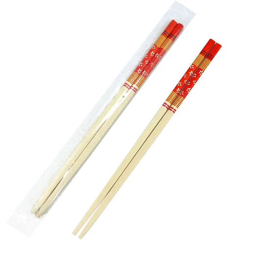 Guoweili disposable chopsticks individually packaged thick and long red flower chopsticks festive banquet and event bamboo chopsticks red flower chopsticks 50 pairs individually packaged