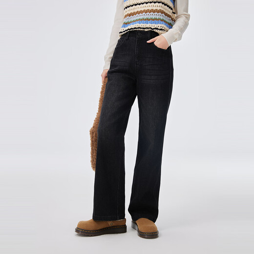 Ai Lai shopping mall's same style down pants for women, fashionable and warm, high-waisted denim straight trousers, duck pants, Lanye Mokong M