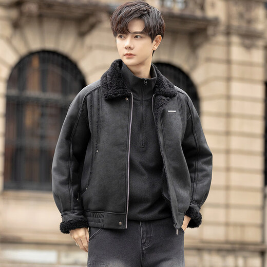 GENIUS国际一线品牌皮毛一体外套男冬季潮牌羊羔毛夹克加绒加厚羊羔绒棉 咖啡色 M