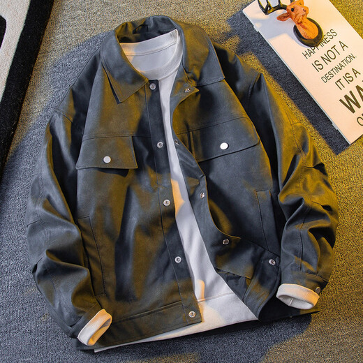 Playboy American Retro Motorcycle Leather Jacket Men's High Street Handsome Lapel U Leather Jacket Brown M (100-115Jin Jin is equal to 0.5kg)