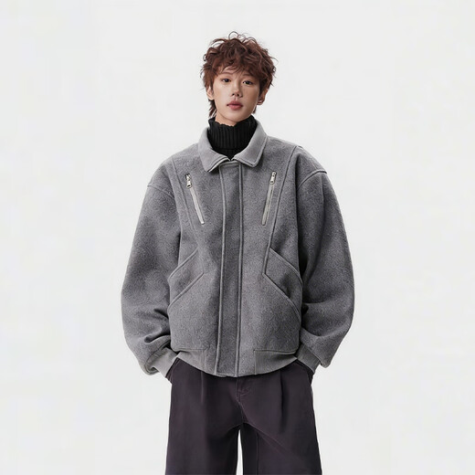 OEMG Harrington deconstructed design cotton jacket men's winter high-end thickened warm wool top jacket brown high quality XL recommended 110-130Jin Jin equals 0.5 kg