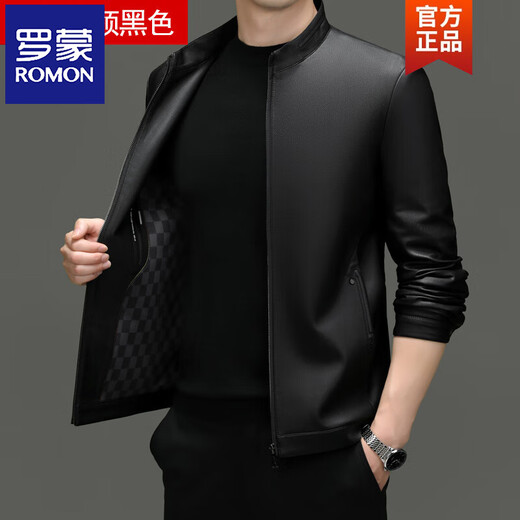 罗蒙（ROMON）皮衣男加绒加厚2026秋冬季机车绵羊皮皮夹克男皮外套爸爸装 单皮翻领黑色 3XL 190 建议175-190斤