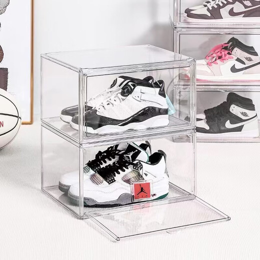 Yusenyi transparent shoe box sneaker storage display box magnetic drawer-type plastic folding shoe cabinet shoe wall 34x26x19cm vertical fully transparent front opening magnetic shoe box 30 pieces