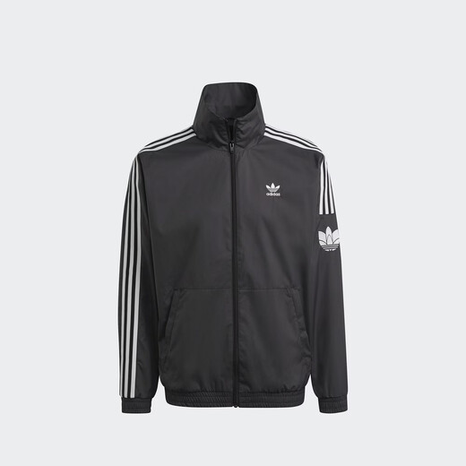 adidas休闲简约三条纹梭织立领夹克外套男装秋季阿迪达斯三叶草   黑色（推荐选大一码）   L