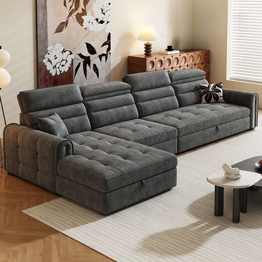 Shanghuashi chenille fabric sofa living room 2026 new storage sofa bed living room chaise combination multi-functional dual-purpose bed ultra-thick chenille velvet - violet sponge style straight 1.44 meters - large single