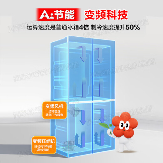 Haier Xiaohonghua Refrigerator 500 liters ultra-large capacity 594mm ultra-thin recessable air-cooled frost-free first-level energy efficiency cross four-door four-door double-door household refrigerator 594mm ultra-thin丨AI frequency conversion technology丨three-speed temperature change丨black gold purification Xiaohonghua series 2026 new model丨500 liters